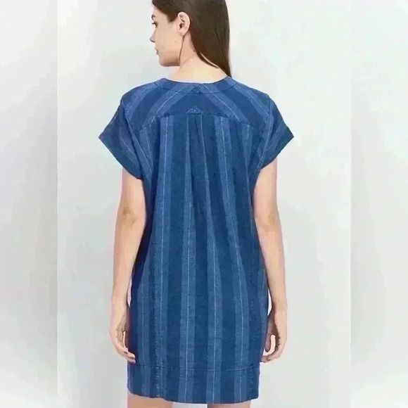 NWT Joie Blue Striped Dyer Linen Blend V-Neck Shift Tunic Dress Sz Medium - Picture 2 of 6